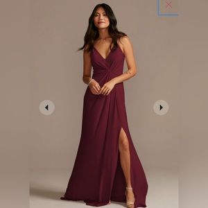 David’s Bridal jersey a-line bridesmaid dress with knot detail